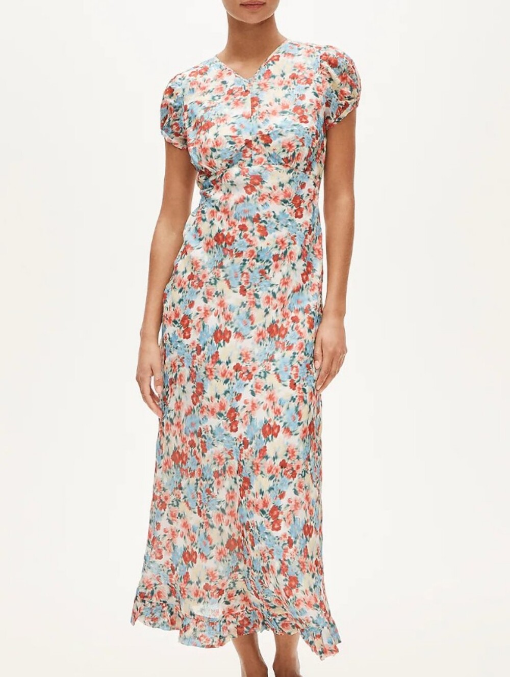 J Crew Petite V-neck ruffle-hem midi dress CT305 Size 4 NWT Floral Feminine